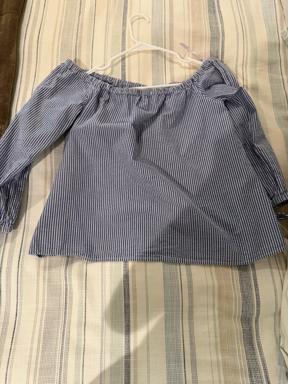 Vineyard Vines Blue and White Pinstripe Off-Shoulder Top